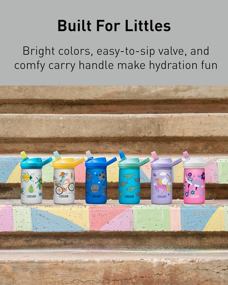 CAMELBAK Eddy+ Kids Bite Valve Straw Insulated Stainless Steel Water Bottle School of Sharks, 12oz - Image 5